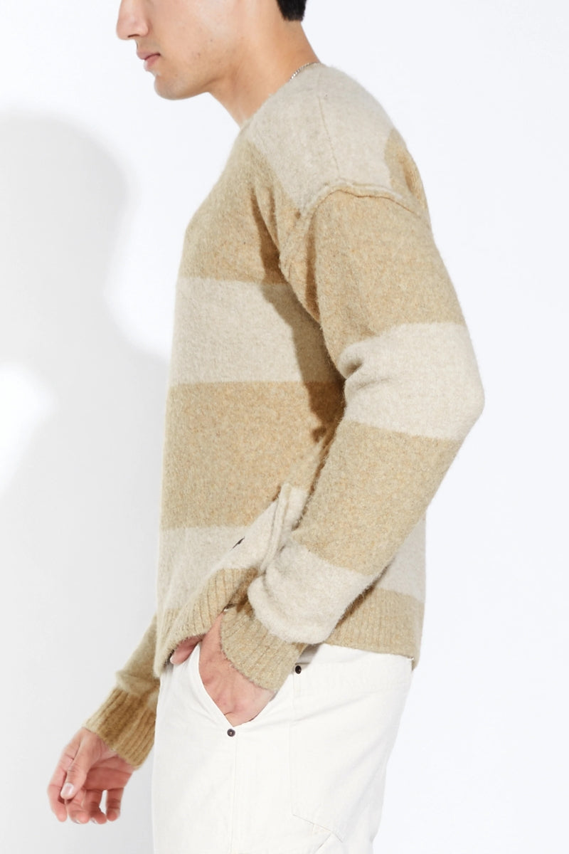 Wholesale,Civil Society, Civil Society Khaki Striped Fuzzy Jersey Knit Oversized Sweater, Tan, Medium-48-TagM