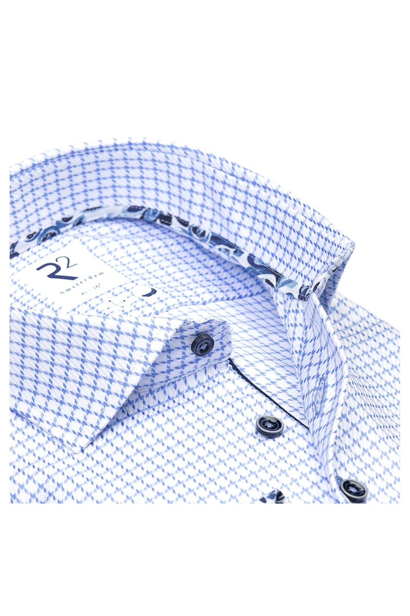 Direct From Brand,R2 Amsterdam, R2 Amsterdam Light Blue Check Heavy Twill Cotton Shirt, Blue, Extra Large-49-Tag44