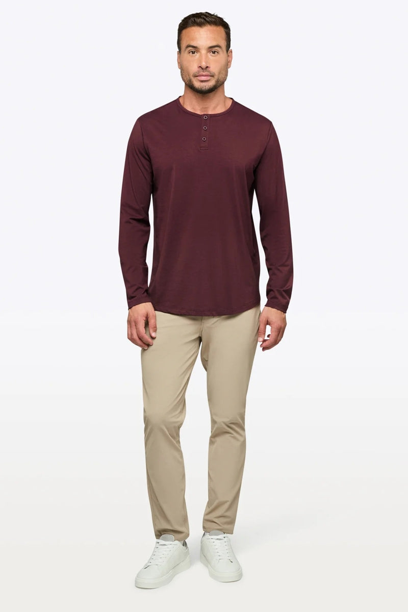 Wholesale,CUTS, CUTS Deep Cranberry Curve-Hem Buttery Soft Henley, Red, Extra Large-45-TagXL