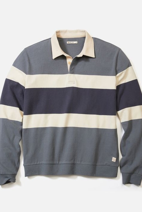 Wholesale,Marine Layer, Marine Layer Blue with Cream Colorblock Suede Rugby Polo, Blue, Small-42-TagS