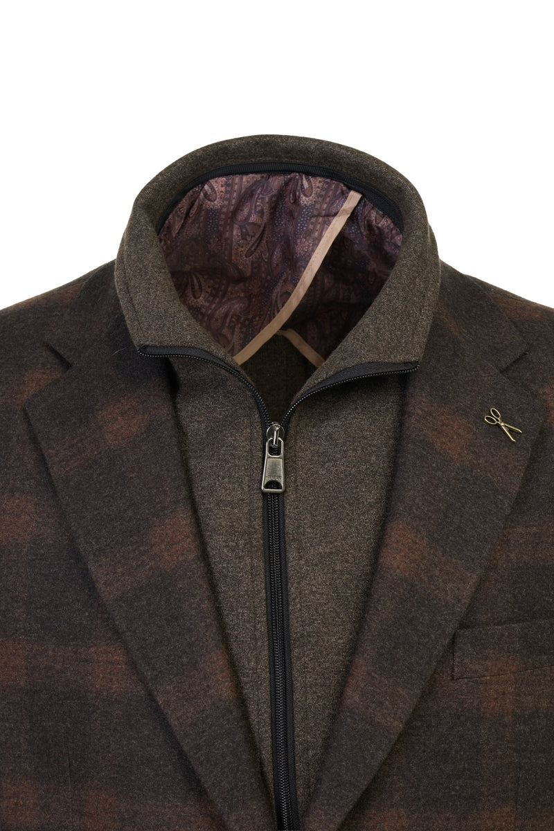 Wholesale,Luchiano Visconti, Luchiano Visconti Brown Wool-Touch Melange Knit Hybrid Blazer, Brown, Small-38-Tag38Medium-40-Tag40Large-42-Tag42Large-44-Tag44