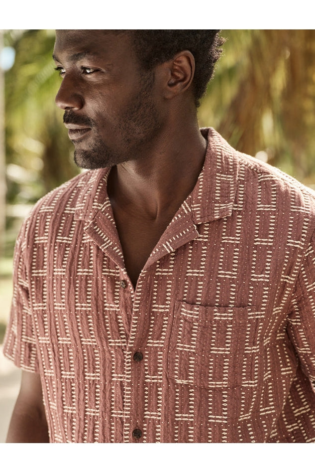 Wholesale,Marine Layer, Marine Layer Withered Rose Textured Seersucker Dobby Shirt, Brown, Large-47-TagL