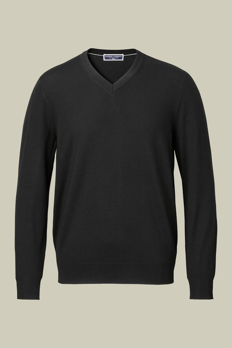 Wholesale,Charles Tyrwhitt, Charles Tyrwhitt Black Pure Merino Wool V-Neck Sweater, Black, Small-39-TagS