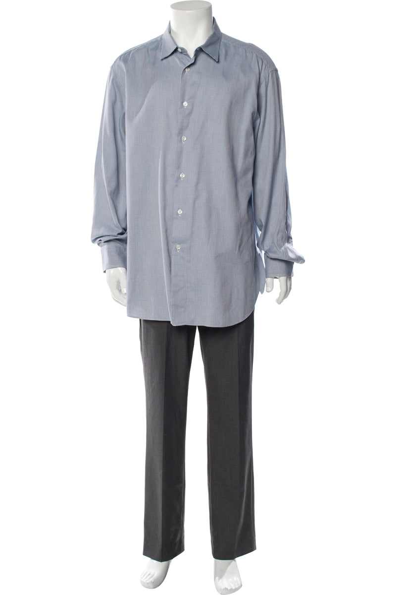 RealReal,Brioni, Brioni Blue/Black Houndstooth Print Long Sleeve Dress Shirt, Blue, Extra Extra Large-50-TagXXL