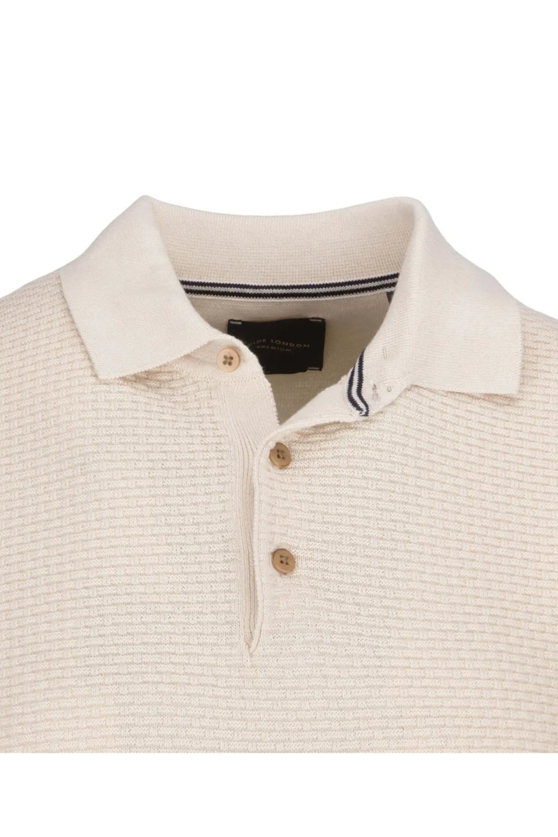 Faire,Guide London, Guide London Cream Jacquard Short Sleeve Button Up Polo, Cream, Small-38-TagM