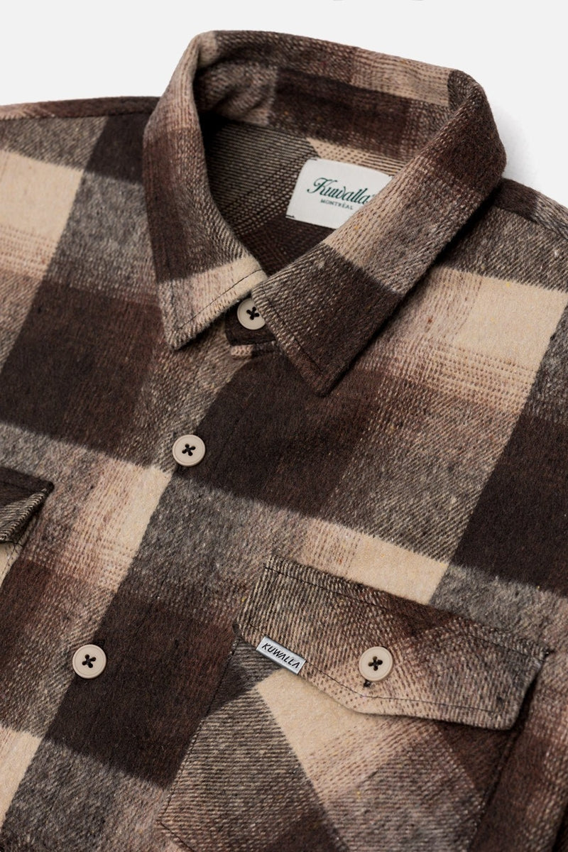 Wholesale,Kuwalla, Kuwalla Brown Plaid Brushed Flannel Shacket, Brown, Large-48-TagL