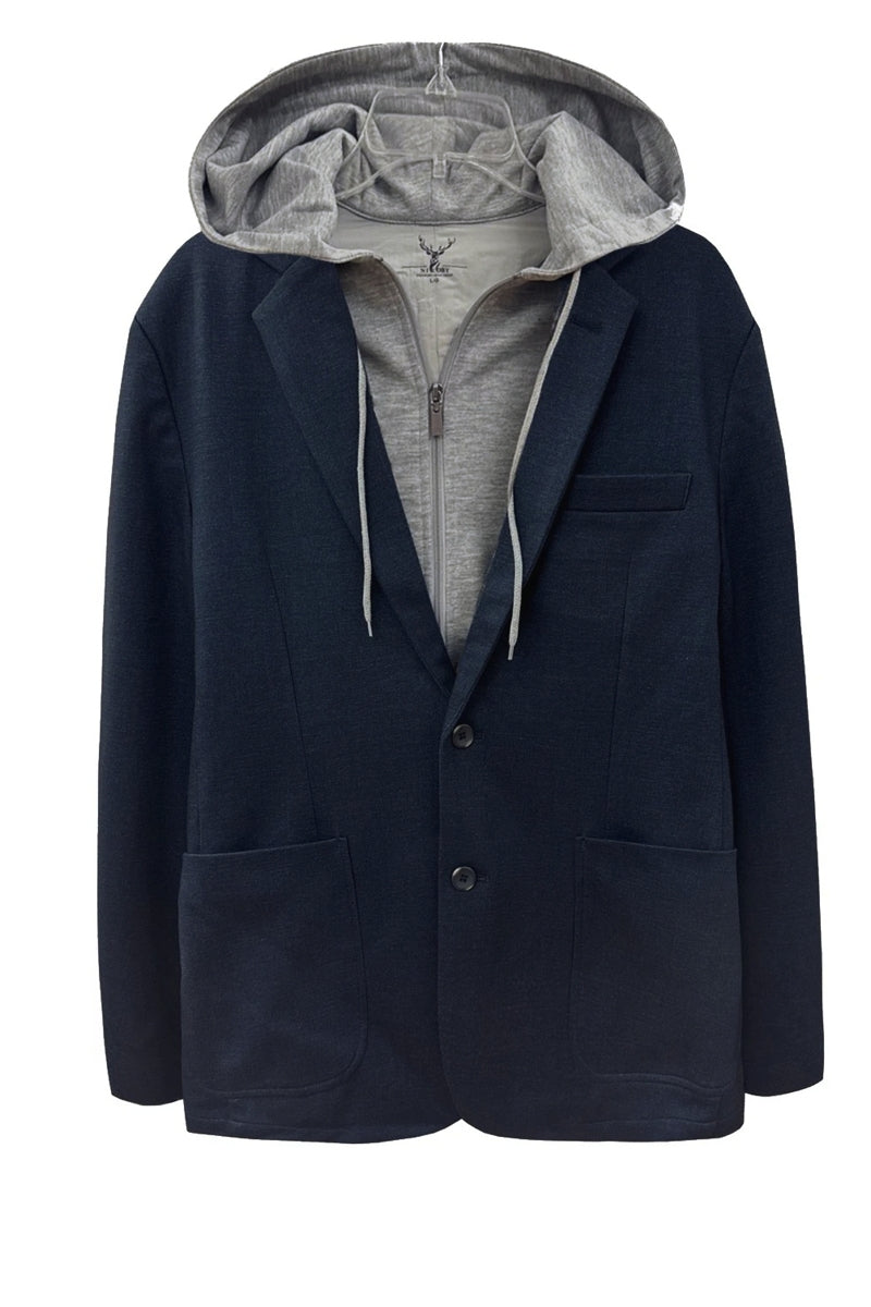 Wholesale,Nicoby Age of Wisdom, Nicoby Age of Wisdom Indigo Removable Hoodie Knit Blazer, Blue, Small-40-TagSLarge-46-TagLExtra Large-48-TagXL