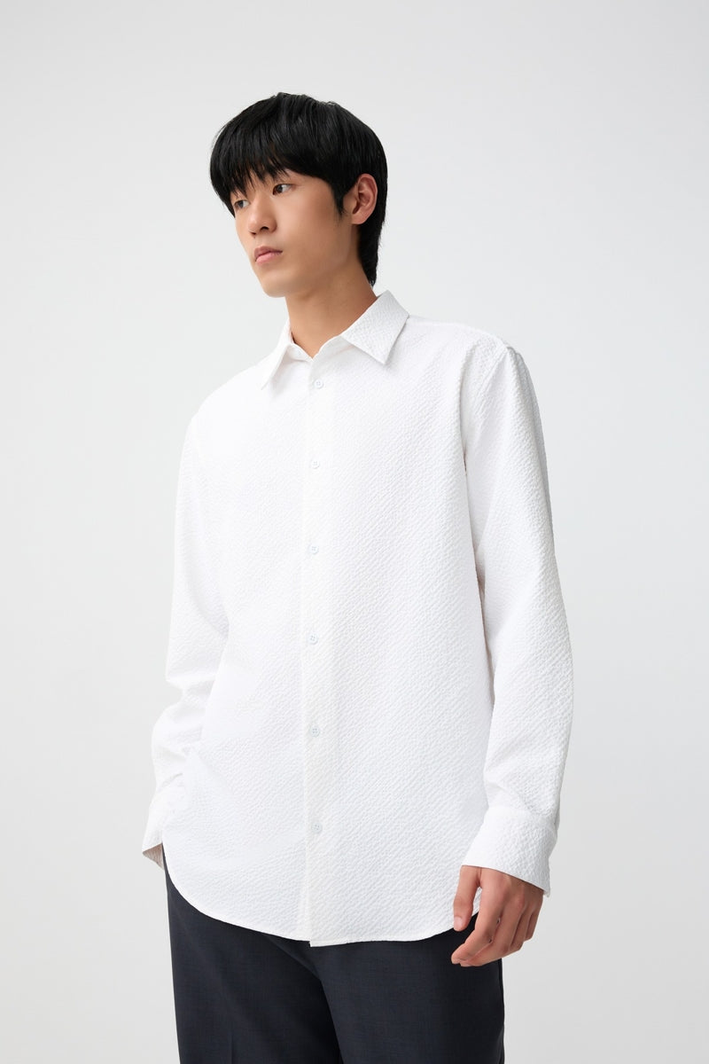 Direct From Brand,FYNE, FYNE White Bubble Cloth Textured Shirt, White, Medium-46-TagM