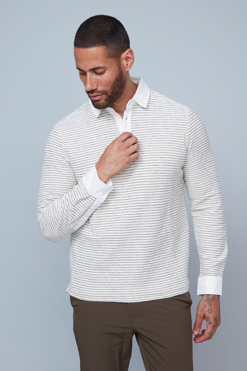 Wholesale,HEDGE, HEDGE Dusty Cream with Black Striped Knit Polo, Cream, Extra Extra Large-50-TagXXL