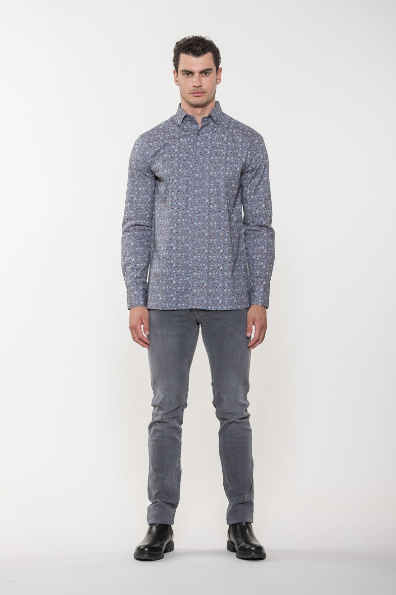 Wholesale,Luchiano Visconti, Luchiano Visconti Grey Multi Floral Printed Shirt, Grey, Large-48-TagL