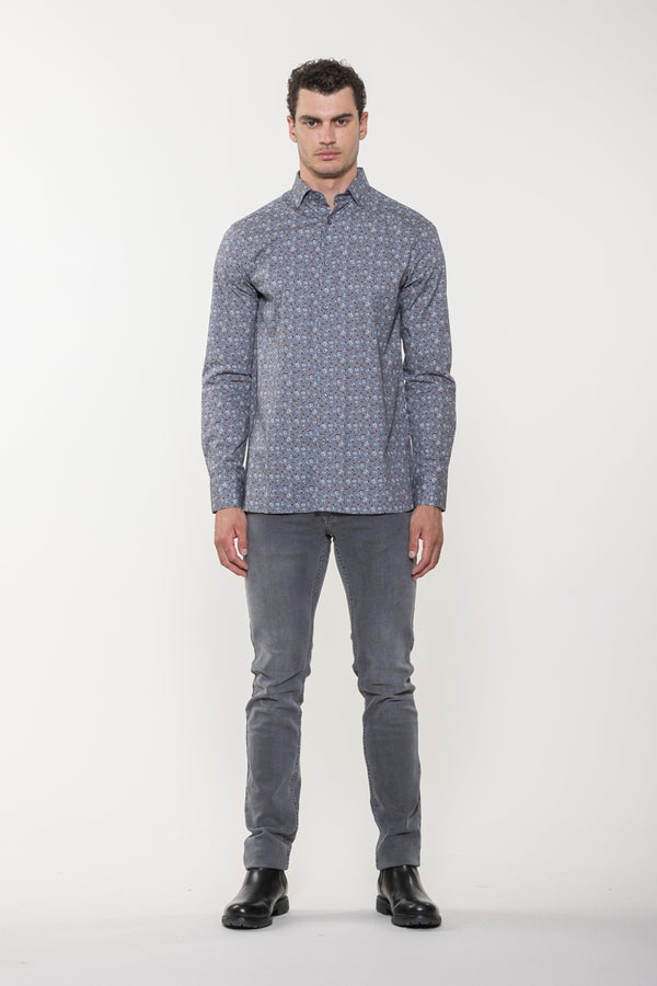 Luchiano Visconti Grey Multi Floral Printed Shirt