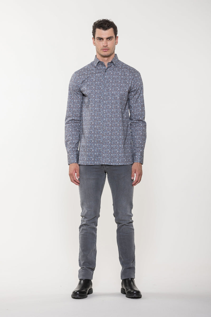 Luchiano Visconti Grey Multi Floral Printed Shirt