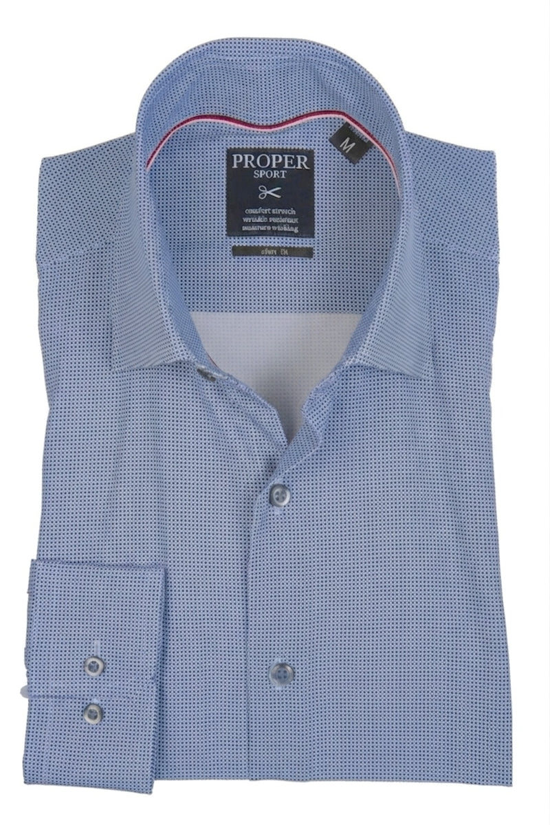 Wholesale,Proper Sport, Proper Sport Bright Blue Geo Print Four-way Stretch Slim Fit Dress Shirt, Blue, Large-45-TagL