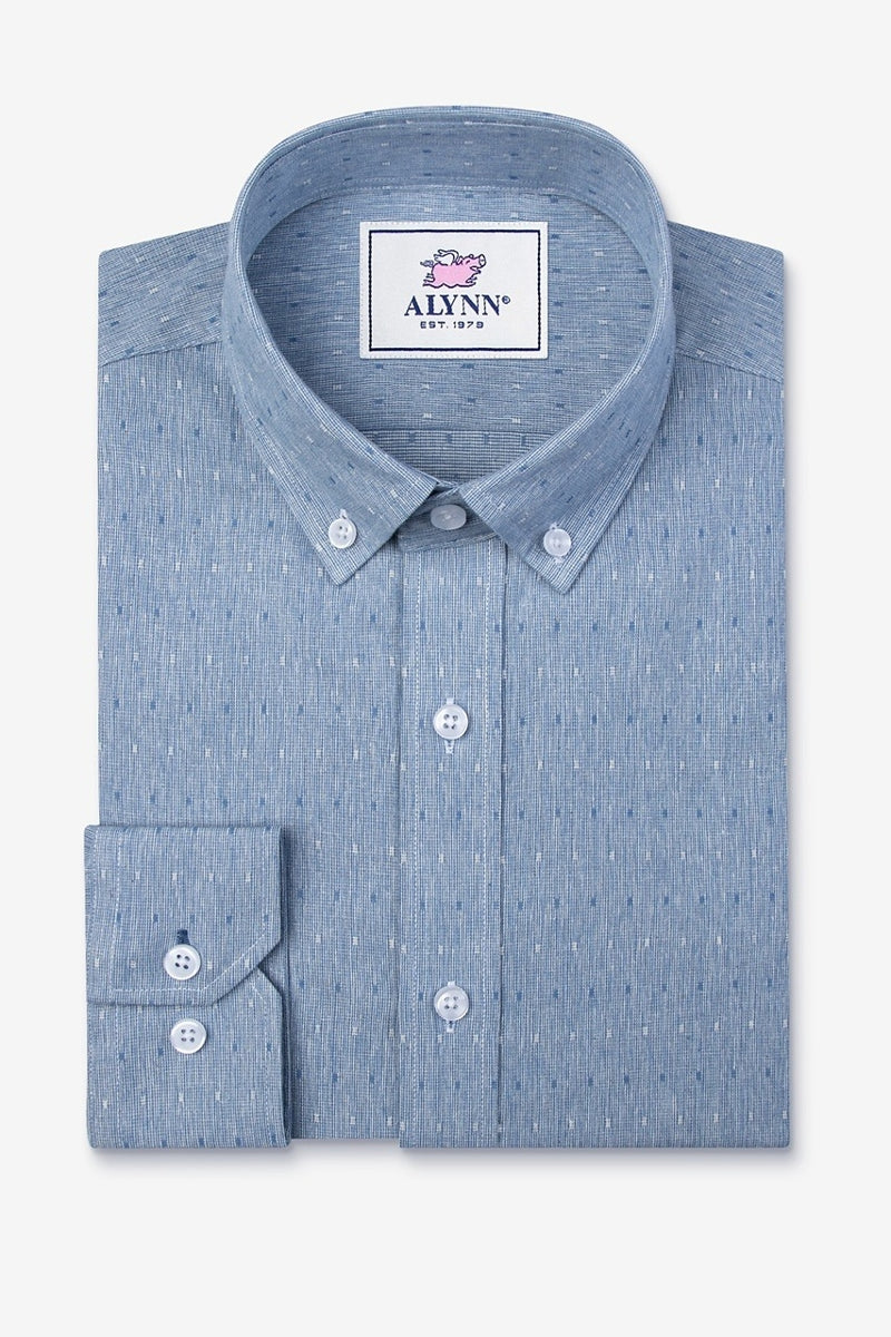 Faire,Alynn, Alynn Blue Geo Slim Fit Textured Dobby Shirt, Blue, Extra Large-48-TagXL