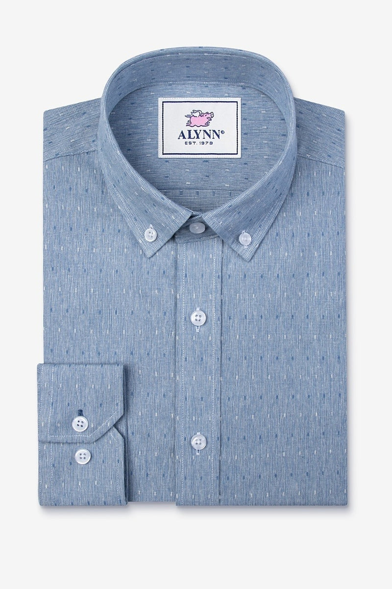 Faire,Alynn, Alynn Blue Geo Classic Fit Textured Dobby Shirt, Blue, Medium-44-TagM