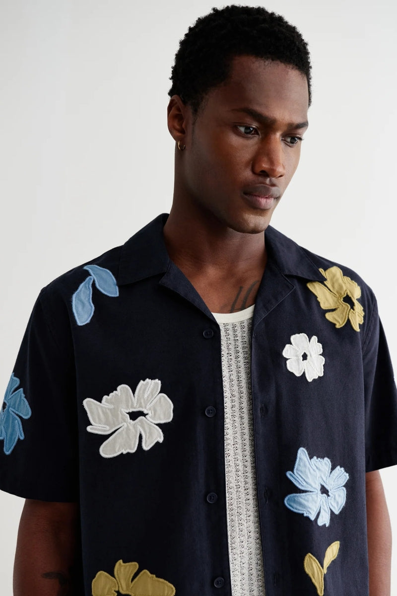 Wholesale,Wax London, Wax London Navy Multicolor Floral Botanical Applique Shirt, Blue, Medium-45-TagM