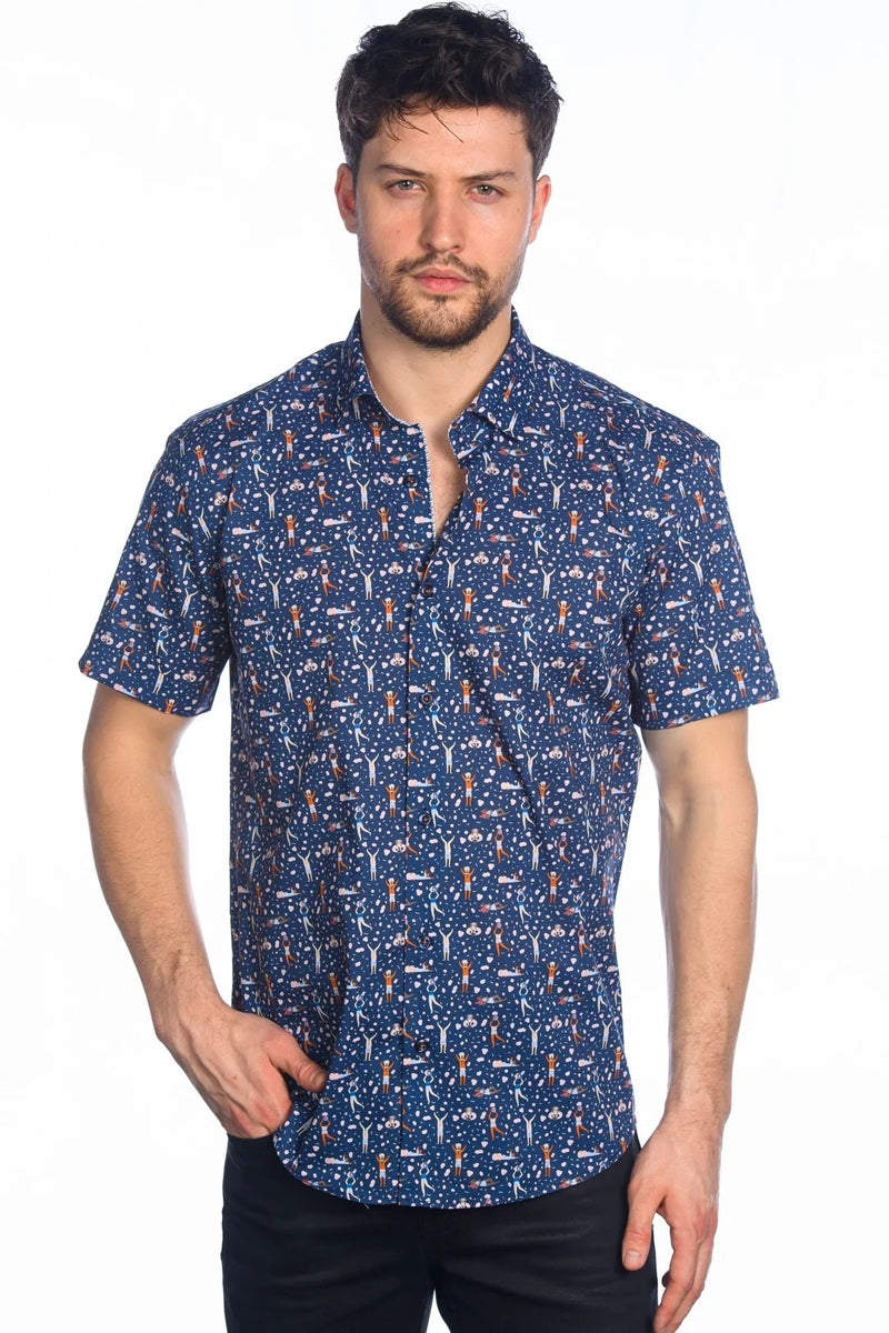 Wholesale,Mizumi, Mizumi Navy Multi Printed Shirt, Blue, Medium-43-TagMLarge-45-TagLExtra Large-47-TagXLExtra Extra Large-50-TagXXLExtra Extra Large-50-Tag3XL