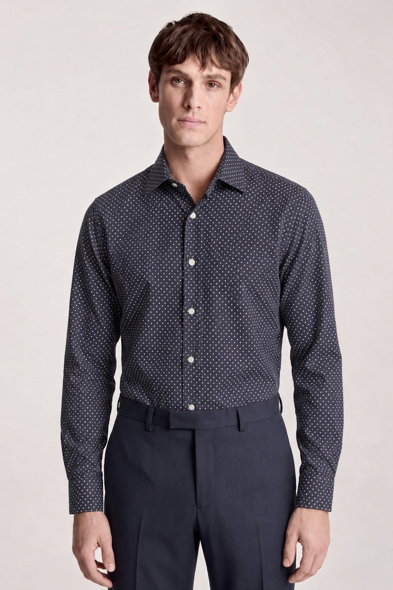 Wholesale,Tahari, Tahari Navy Polka Dot Printed Shirt, Blue, Small-43-TagSMedium-45-TagMLarge-47-TagLExtra Extra Large-51-TagXXL