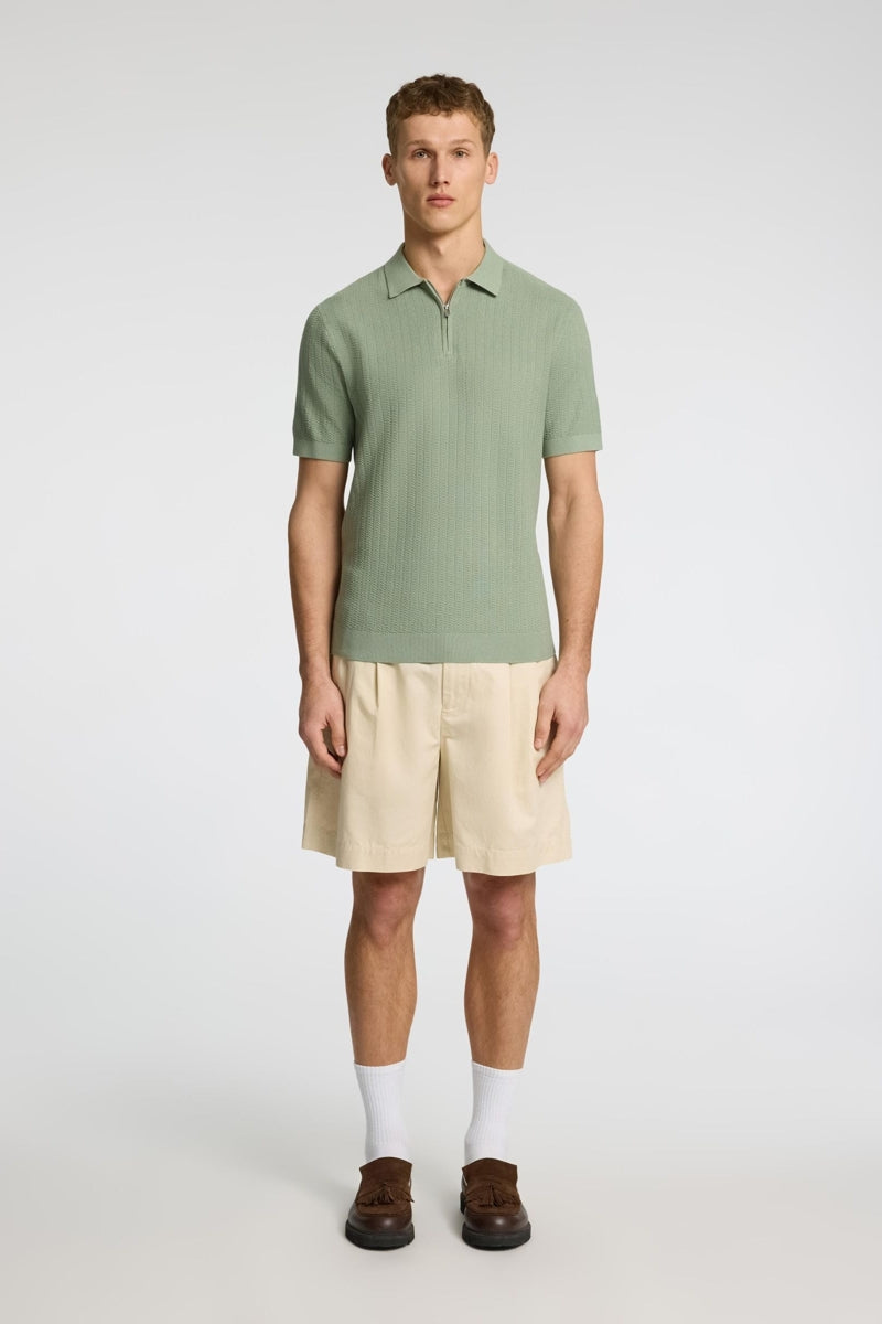 Wholesale,Selected Homme, Selected Homme Sage Green Knitted Zip Up Textured Polo, Green, Medium-42-TagM