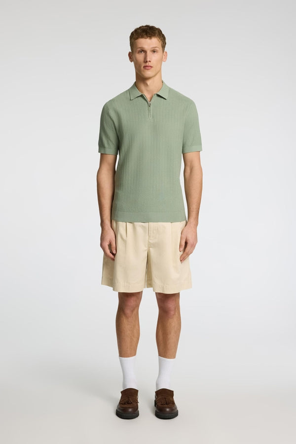 Selected Homme Sage Green Knitted Zip Up Textured Polo