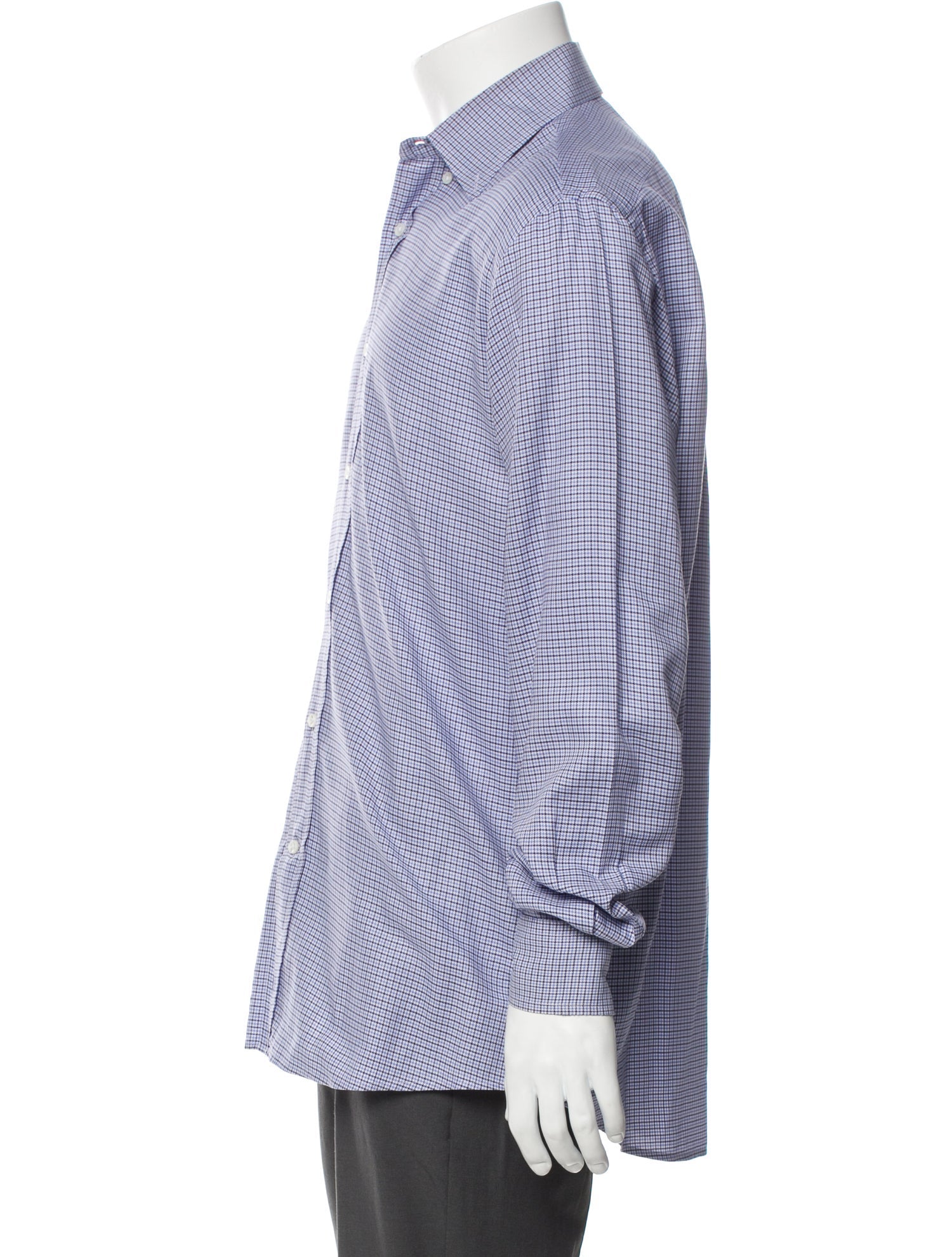 RealReal,Bergdorf Goodman, Bergdorf Goodman Blue Plaid Print Long Sleeve Dress Shirt with One-Button Rounded Cuffs, Blue, Medium-44-TagM
