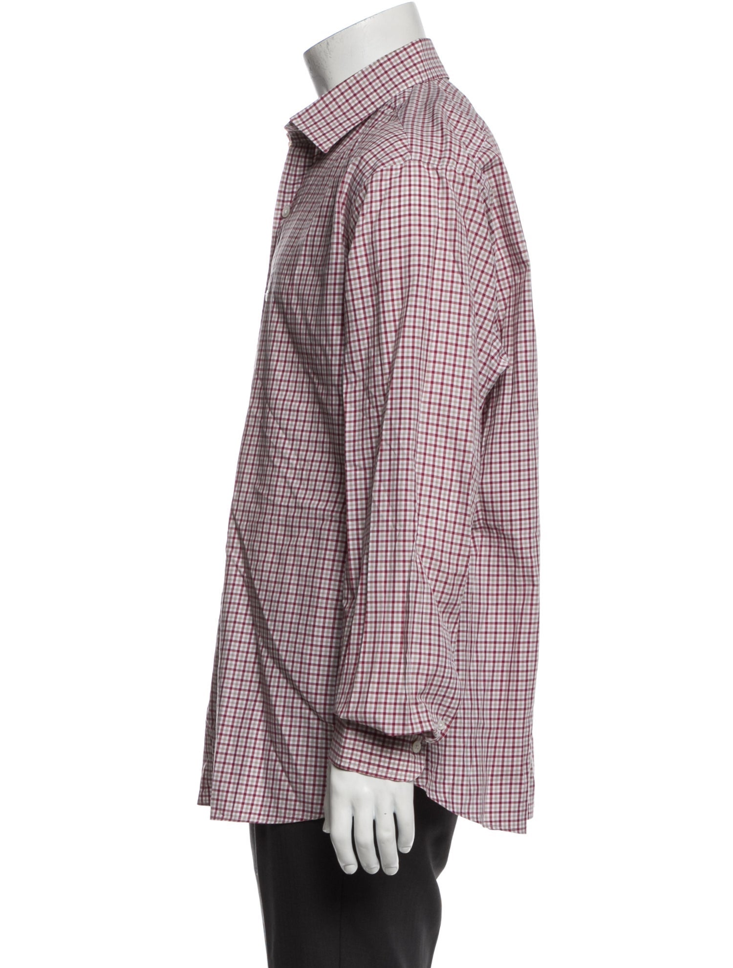 RealReal,Hamilton x Todd, Hamilton x Todd Snyder Burgundy Plaid Print Dress Long Sleeve Dress Shirt, Red, Extra Extra Large-51-TagXXL