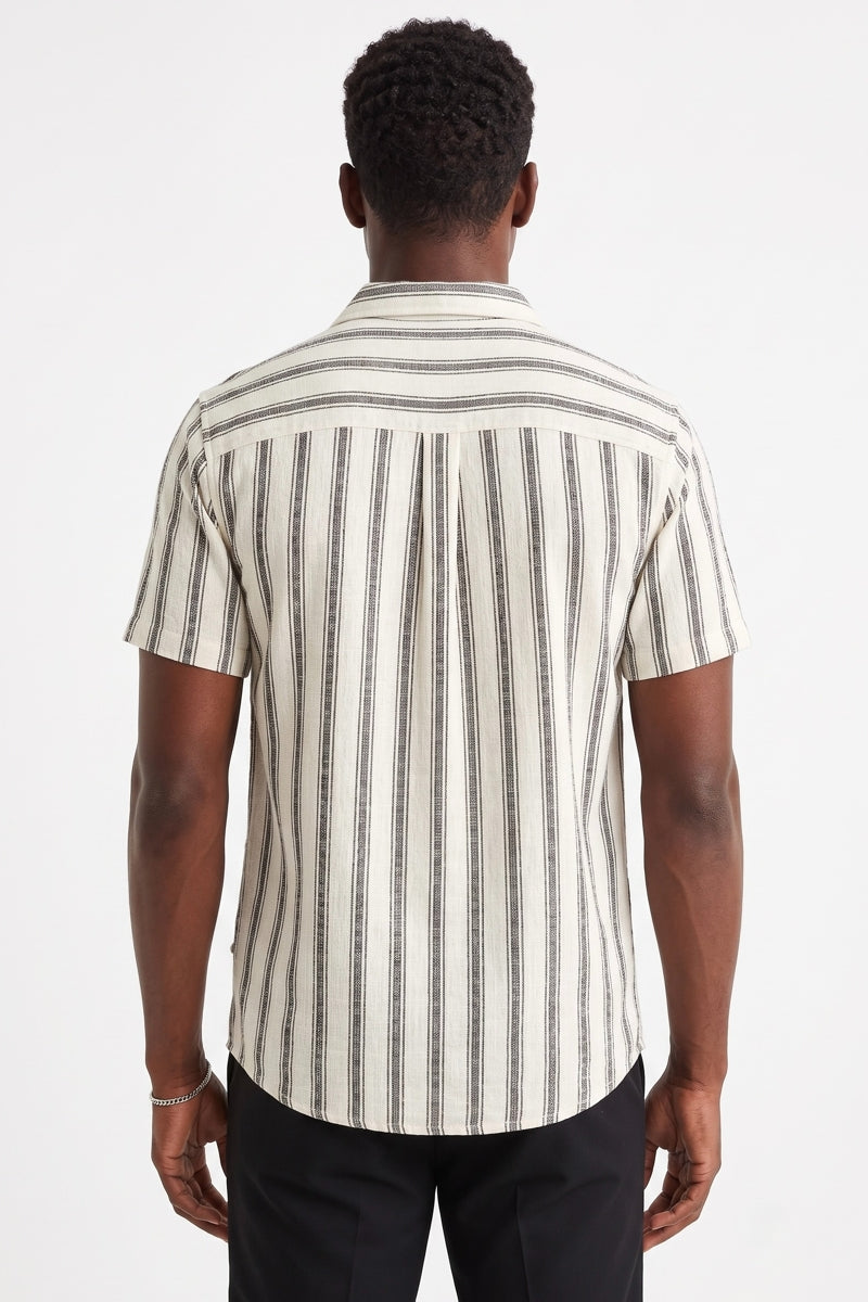 Wholesale,Soulstar, Soulstar Beige with Black Stripe Textured Weave Shirt, Tan, Extra Large-45-TagXXL