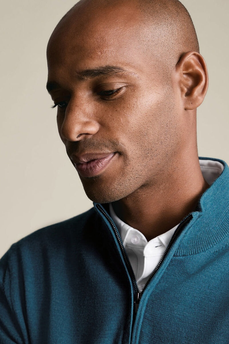 Wholesale,Charles Tyrwhitt, Charles Tyrwhitt Teal Pure Merino Wool Qtr Zip, Blue, Extra Large-48-TagXL