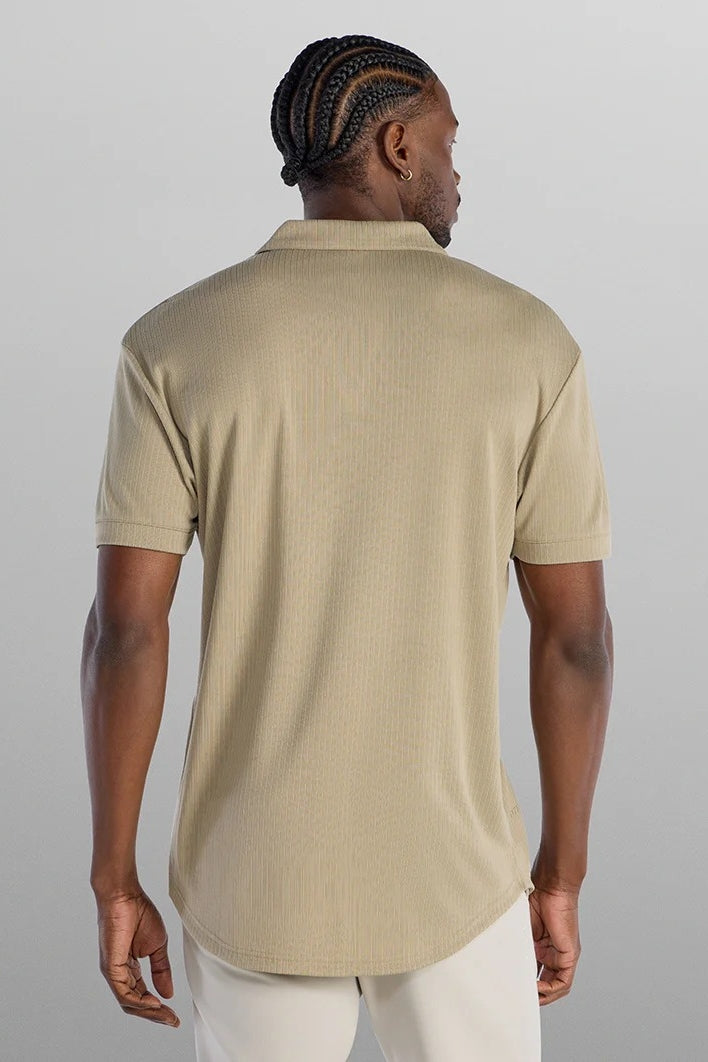 Wholesale,BYLT, BYLT Khaki Ribbed Drop-cut Open V Polo, Tan, Small-40-TagSLarge-45-TagLExtra Large-48-TagXL