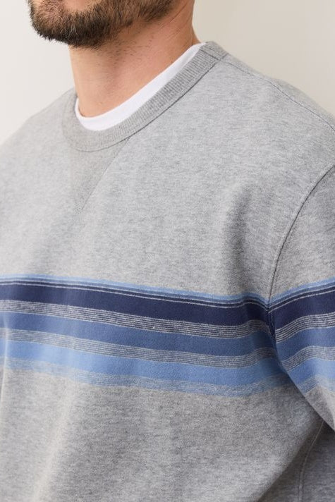 Wholesale,Marine Layer, Marine Layer Heather Grey/Blue Stripe Fleece Relaxed Sweatshirt, Grey, Small-42-TagSMedium-44-TagMLarge-48-TagLExtra Large-52-TagXL