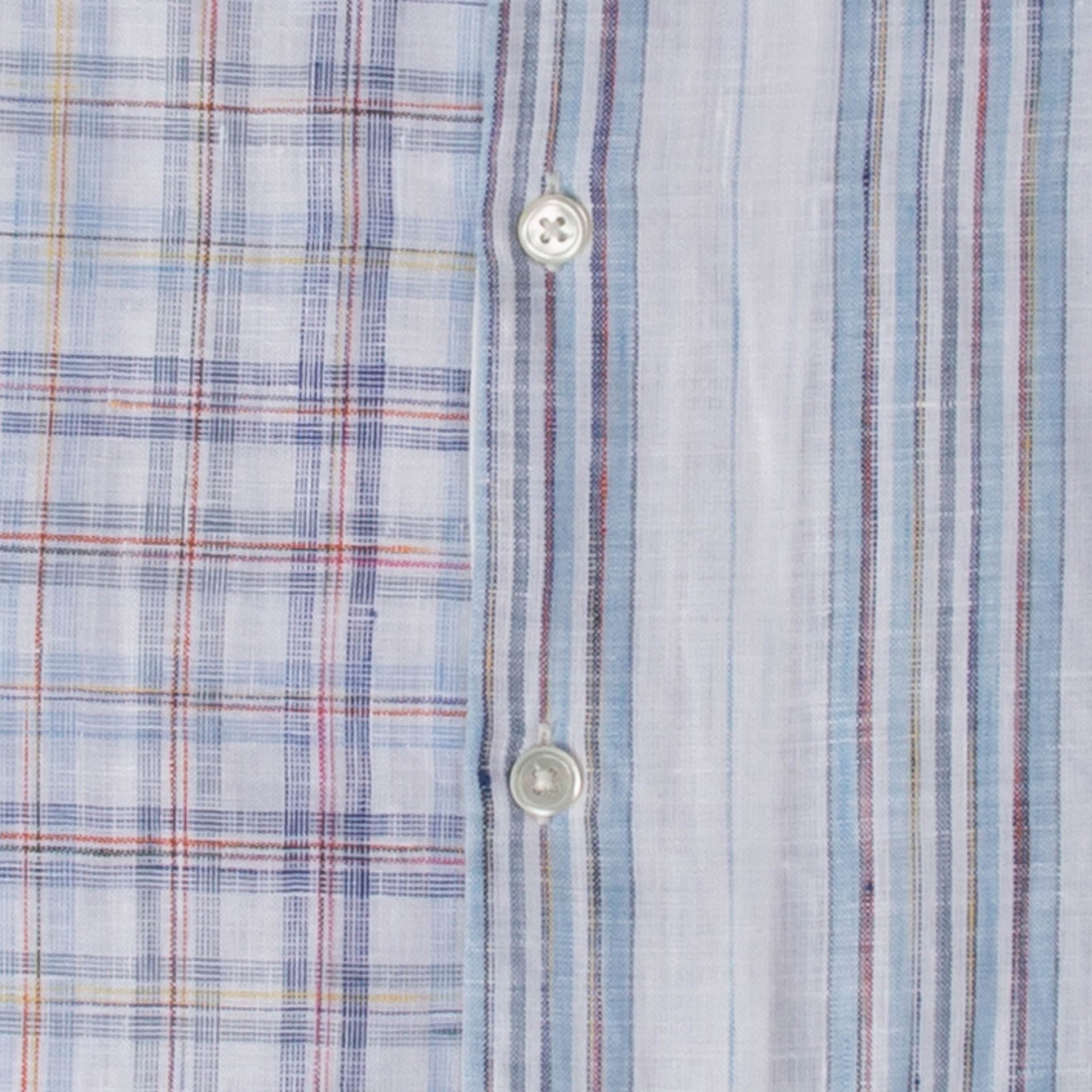 Brand Partner,Stitch Note, Stitch Note White/Blue Half Plaid Half Stripe European Linen Split Body Shirt, White, Small-40-TagSMedium-42-TagMMedium-44-TagLLarge-46-TagXLExtra Large-48-TagXXL