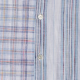 Stitch Note White/Blue Half Plaid Half Stripe European Linen Split Body Shirt