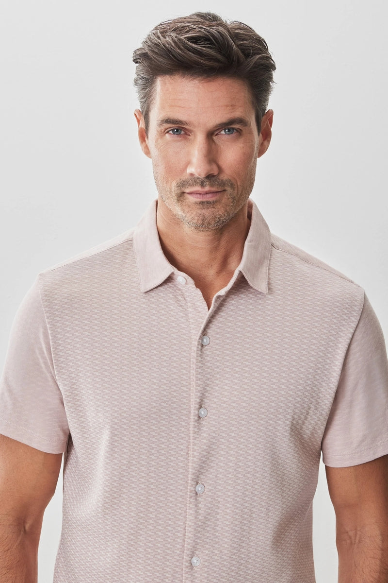 Wholesale,Robert Barakett, Robert Barakett Coral Houndstooth Print Knit Shirt, Pink, Extra Large-47-TagXL