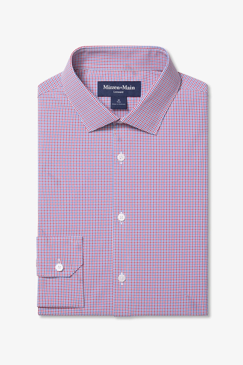 Wholesale,Mizzen + Main, Mizzen + Main Red/Blue Plaid Trim Dress Shirt, Red, Extra Extra Large-52-TagXXL