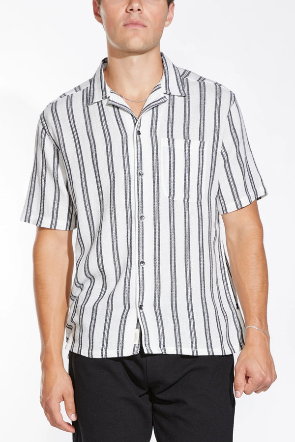 Civil Society White/Black Striped Open Weave Textured Shirt