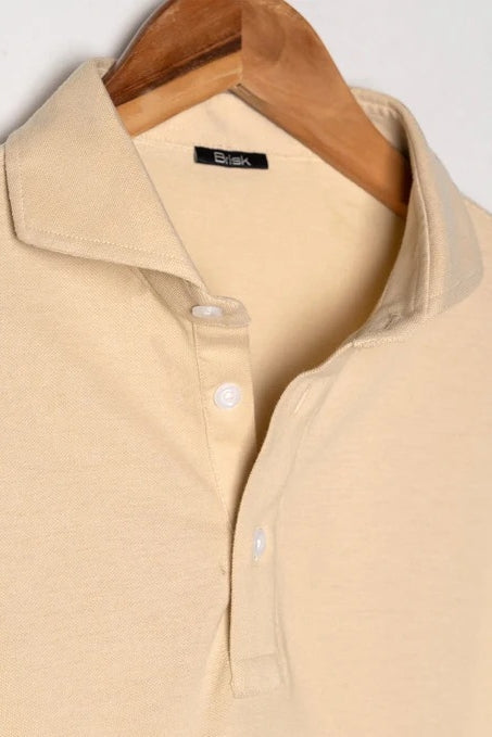 Wholesale,Brisk, Brisk Tan Feather Soft Piqué Full Sleeve Polo, Tan, Extra Large-49-TagXL