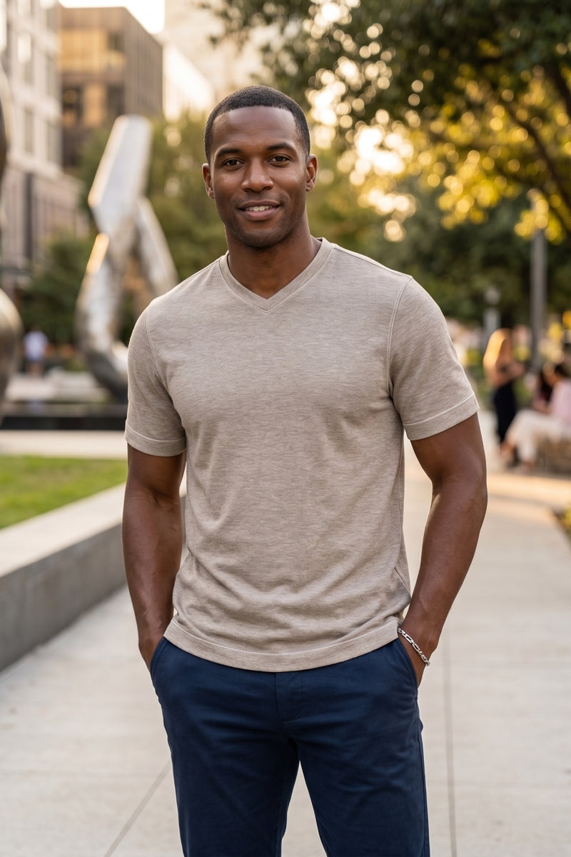 Wholesale,Nicoby Age of Wisdom, Nicoby Age of Wisdom Tan V-neck Tee, Tan, Extra Large-48-TagXL