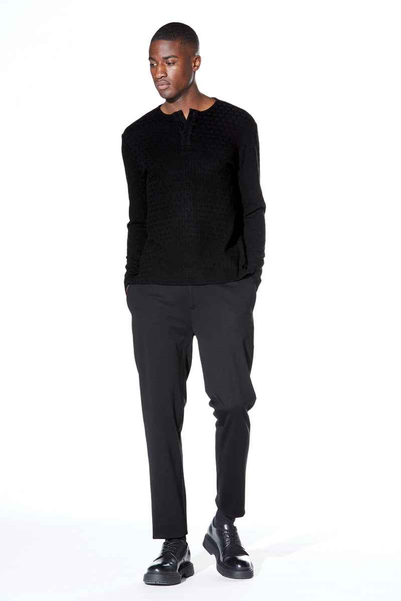 Civil Society Black Basket Weave Pattern Henley