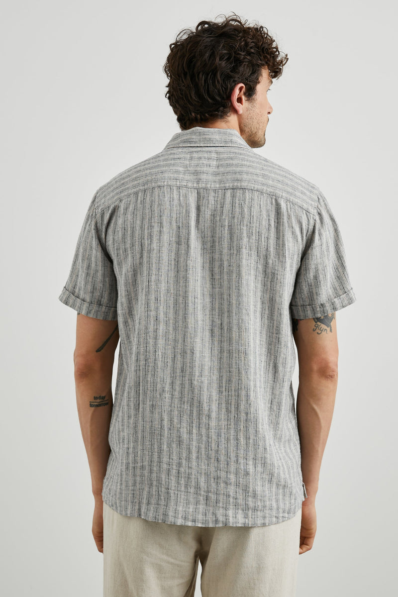 Rails Khaki Navy Stripe Short Sleeve Linen/Rayon Blend Shirt