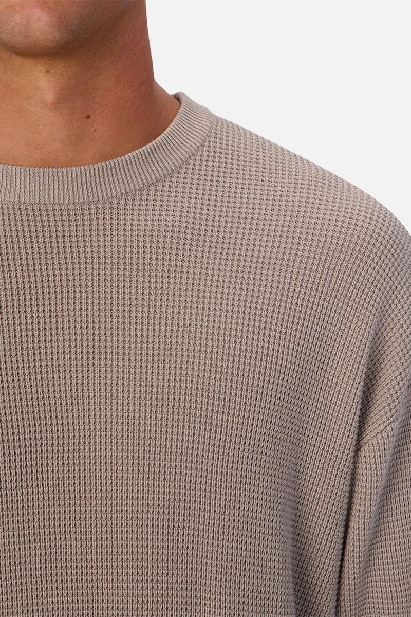 Wholesale,INDUSTRIE AUSTRALIA, INDUSTRIE AUSTRALIA Grey Waffle Textured Crewneck Long Sleeve Tee, Grey, Medium-48-TagM