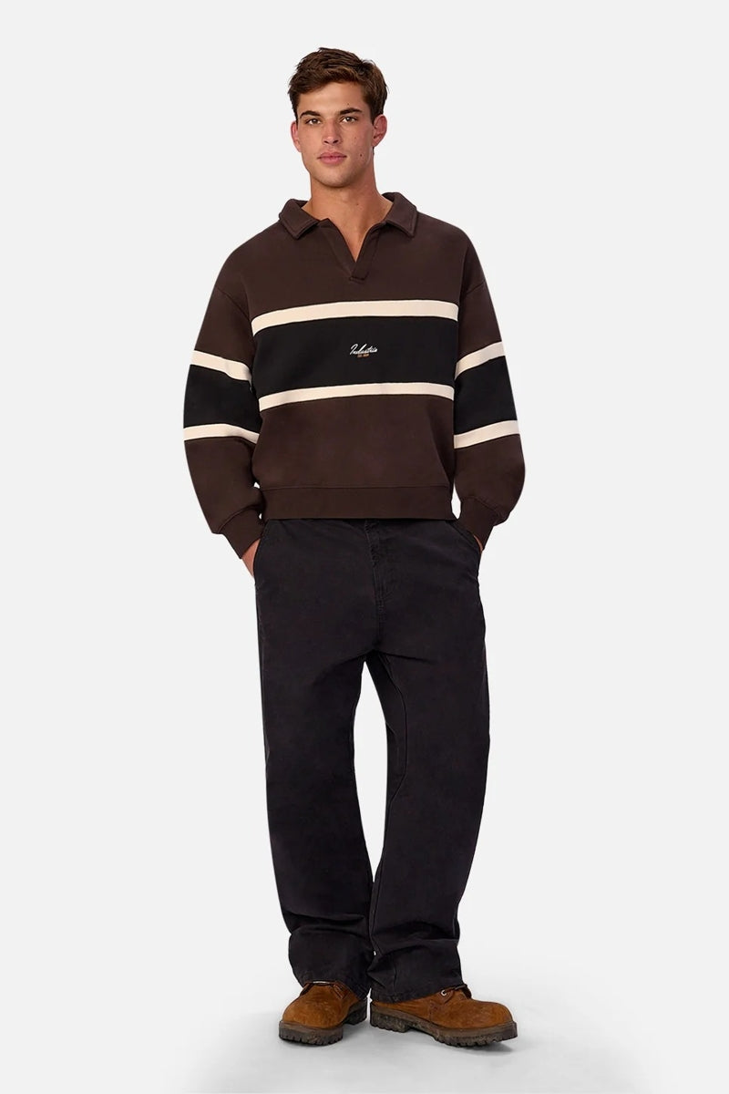 Wholesale,INDUSTRIE AUSTRALIA, INDUSTRIE AUSTRALIA Brown/Black Horizental Stripe V-neck Sweater Polo, Brown, Small-48-TagSMedium-50-TagMLarge-52-TagLExtra Large-54-TagXL