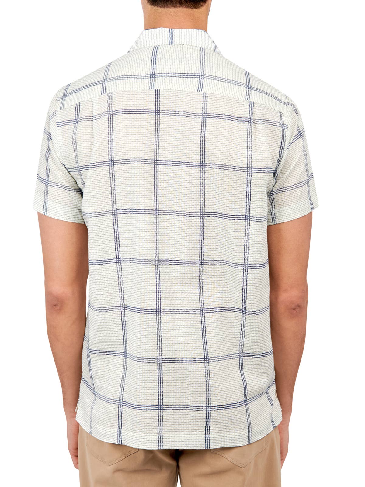 Faire,Brooklyn Brigade, Brooklyn Brigade Green/Blue Textured Check Cotton/Linen Blend Short Sleeve Shirt, Green, Small-40-TagS