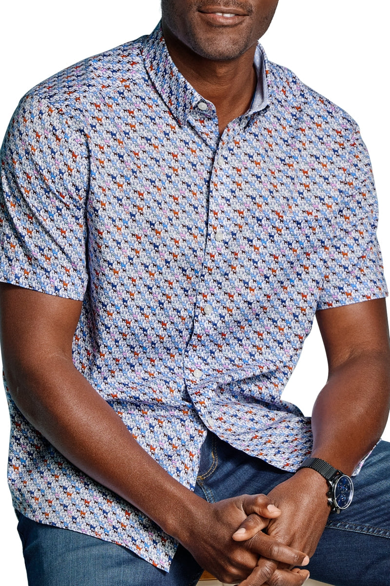 Wholesale,Johnston & Murphy, Johnston & Murphy Blue Multi Mini Lab Printed Shirt, Blue, Medium-44-TagM