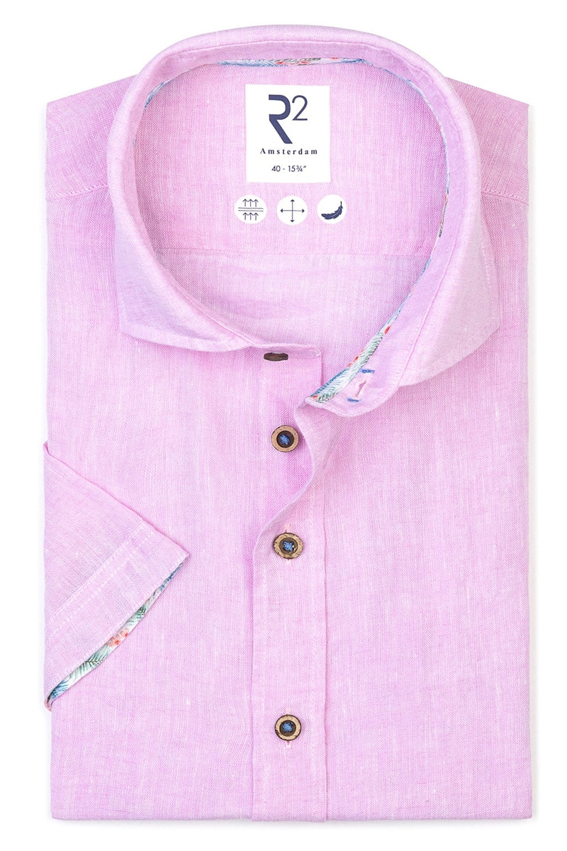 Direct From Brand,R2 Amsterdam, R2 Amsterdam Light Pink Linen Shirt, Pink, Large-46-Tag42Small-41-Tag38