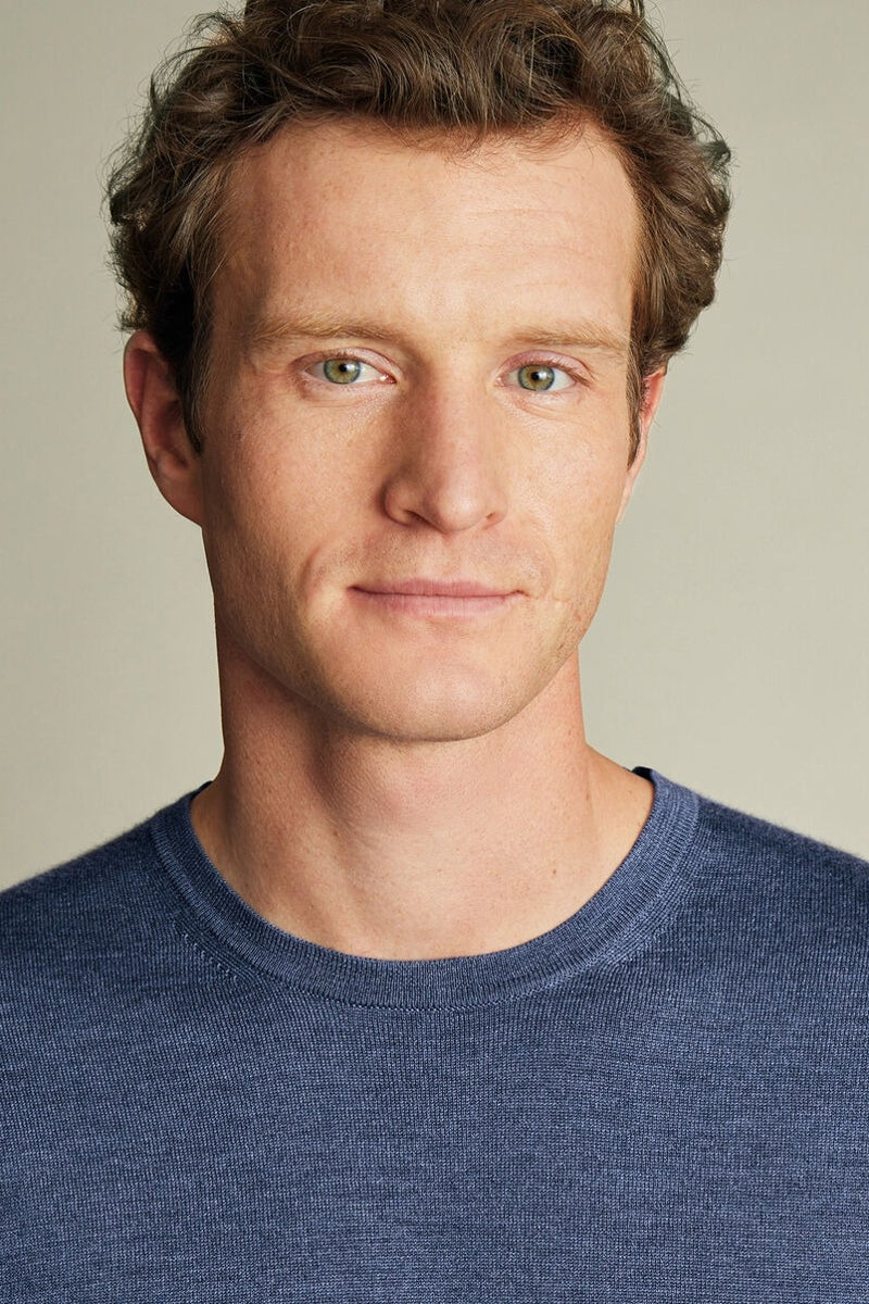 Wholesale,Charles Tyrwhitt, Charles Tyrwhitt Indigo Melange Merino Wool Crewneck Sweater, Blue, Small-39-TagSMedium-42-TagMLarge-45-TagL