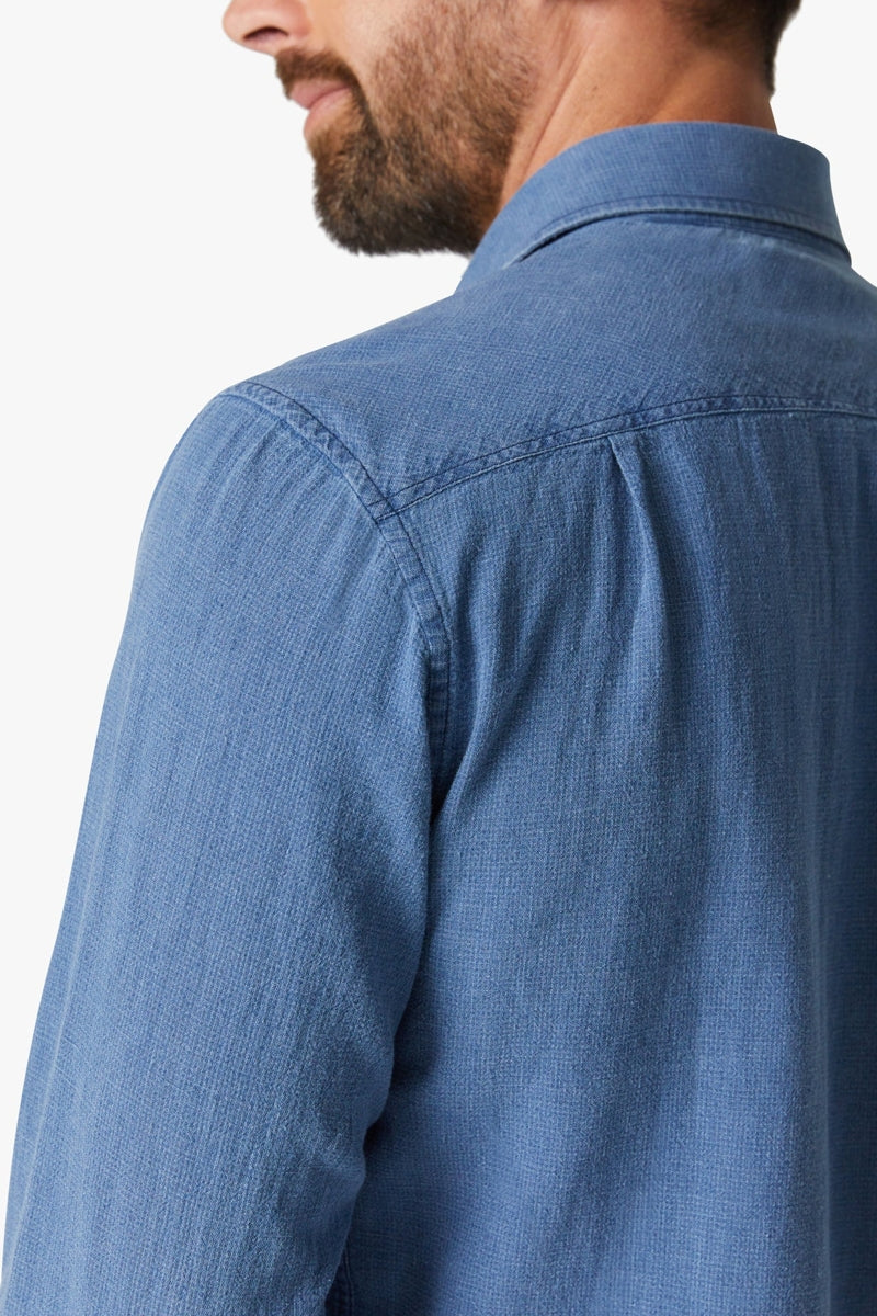 Wholesale,34 Heritage, 34 Heritage Indigo Mini Check Waffle Textured Shirt, Blue, Small-42-TagS