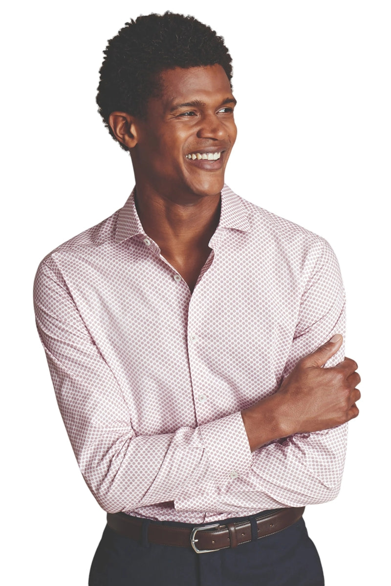 Wholesale,Charles Tyrwhitt, Charles Tyrwhitt Claret Pink Stretch Medallion Print Shirt, Pink, Small-40-TagSExtra Large-50-TagXLExtra Extra Large-52-TagXXL