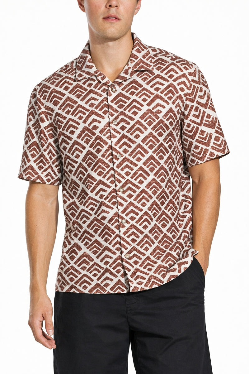 Wholesale,Civil Society, Civil Society Rust/White Geo Print Textured Shirt, Orange, Small-43-TagSMedium-45-TagMLarge-47-TagLExtra Large-49-TagXLExtra Extra Large-52-TagXXL