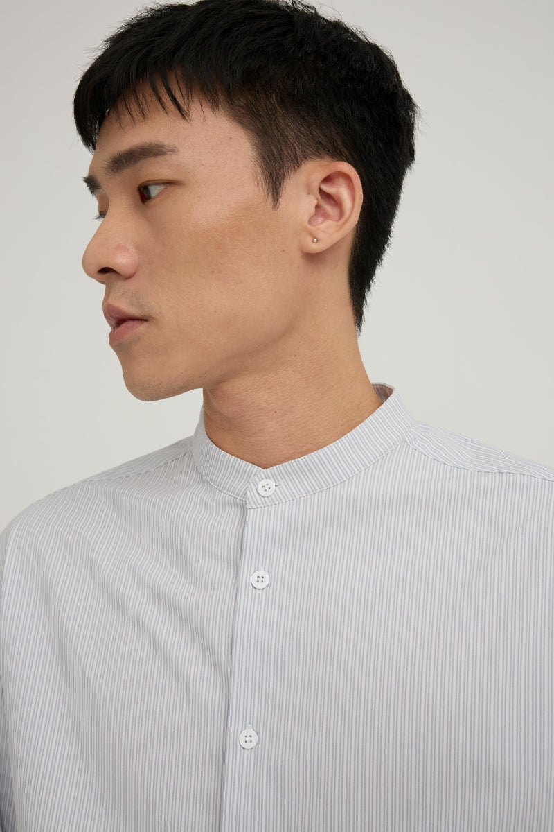 Direct From Brand,FYNE, FYNE Light Blue/White Stripe Stand Collar Moisture Absorption Shirt, Blue, Medium-44-TagMLarge-46-TagL