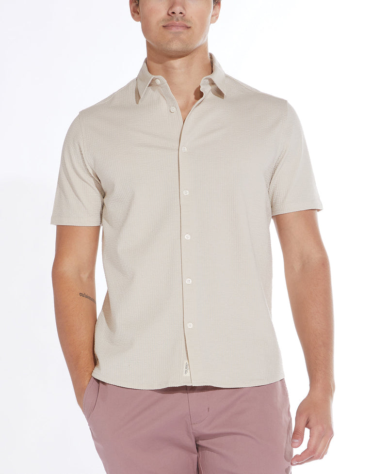 Civil Society Beige Knit Seersucker Short Sleeve Shirt